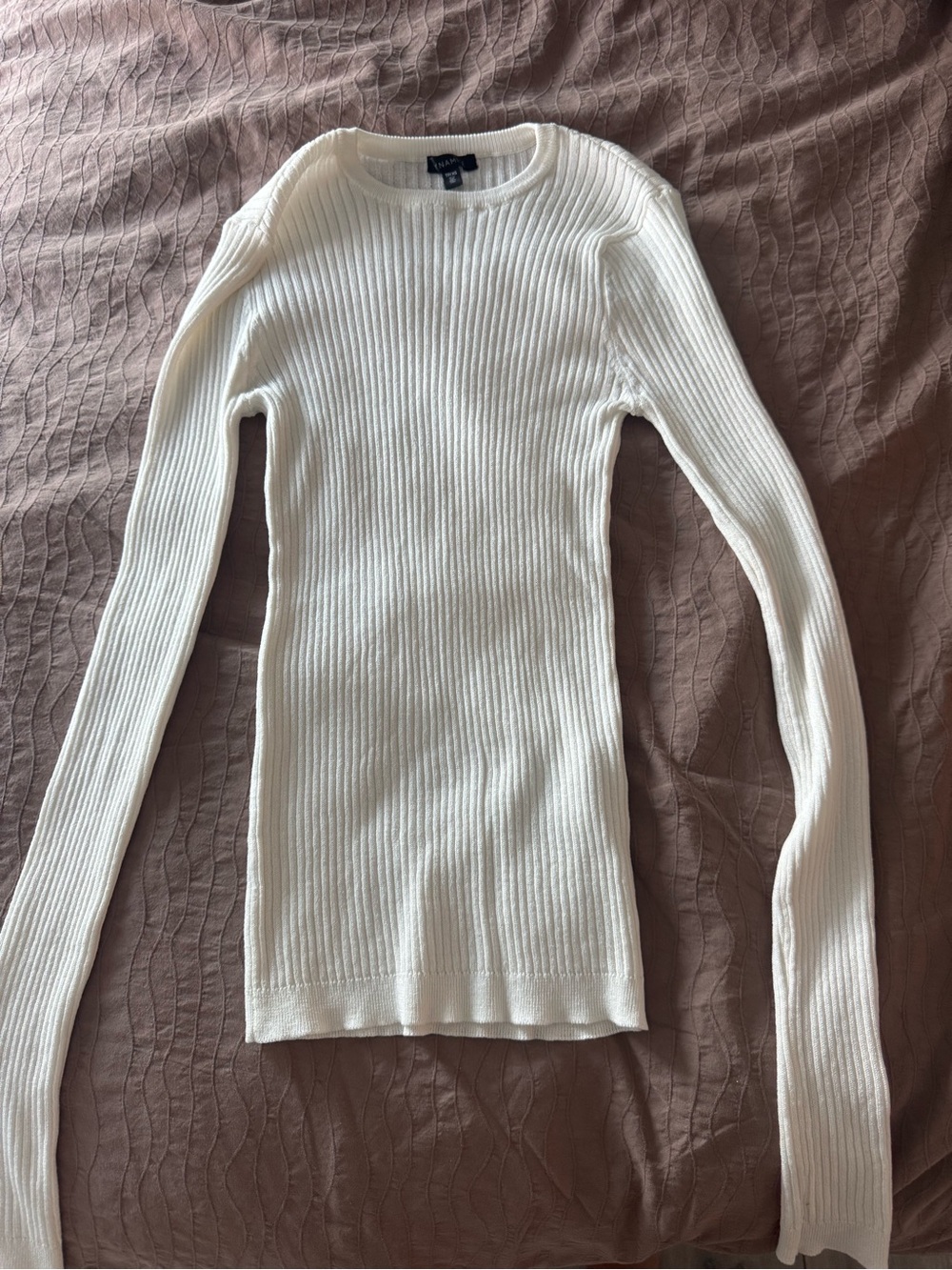 Dynamite White Ribbed Long Sleeve Crewneck Sweater